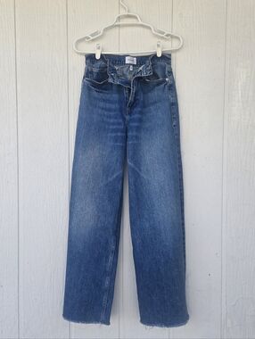 FRAME Le Baggy Jean Palazzo 100% Cotton High Rise Wide Leg Frayed My Konos sz 26